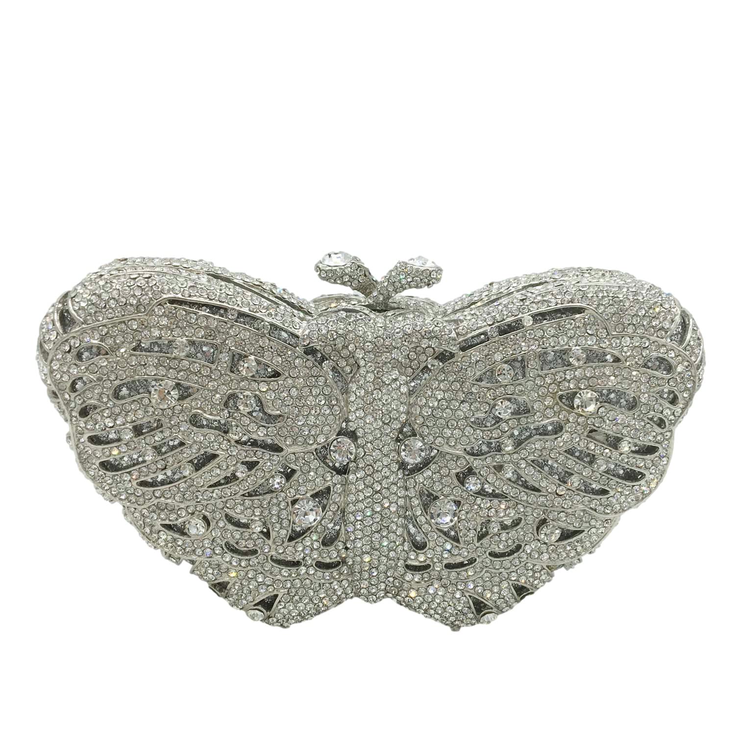 Mini bolso de mano de mariposa para mujer, formal, fiesta, noche, boda, minaudiere, Plata 2