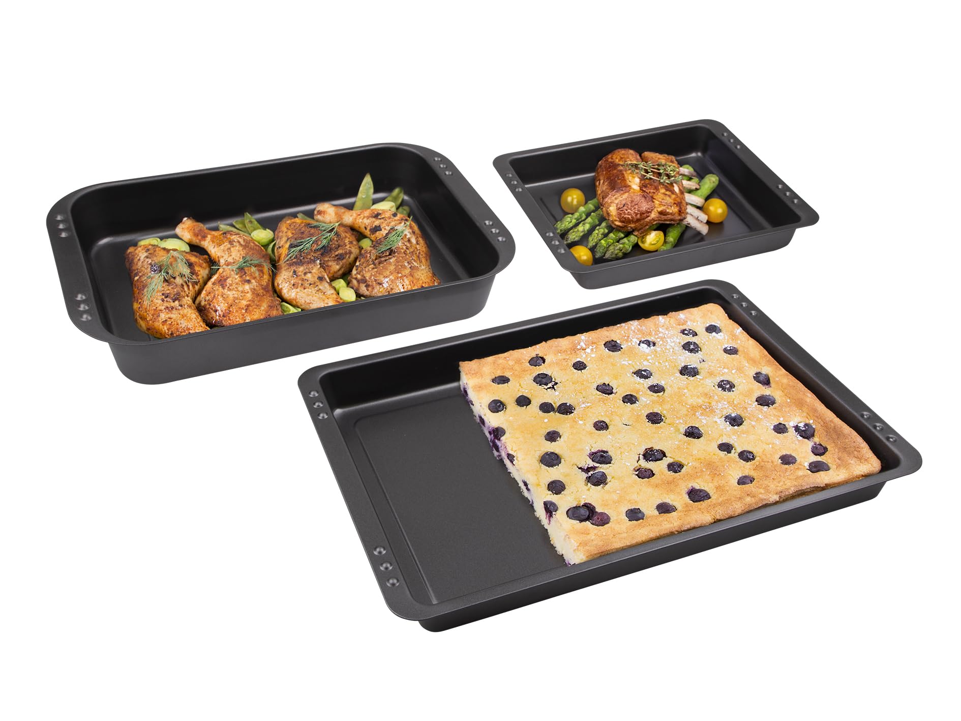 chg ILAG Special 3-Piece Casserole Dish Set, 2-Layer Non-Stick Coating, Anthracite Metallic, 41 x 26.5 x 6 cm/42 x 29 x 4 cm/28.5 x 23 x 4 cm