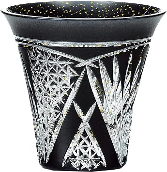 Toyo Sasaki Glass LSB19755SBK-C637 Cold Sake Glass, Black, 2.8 fl oz 85 ml, Yachiyo Kiriko Cup, Fan Pattern, Made in Japan