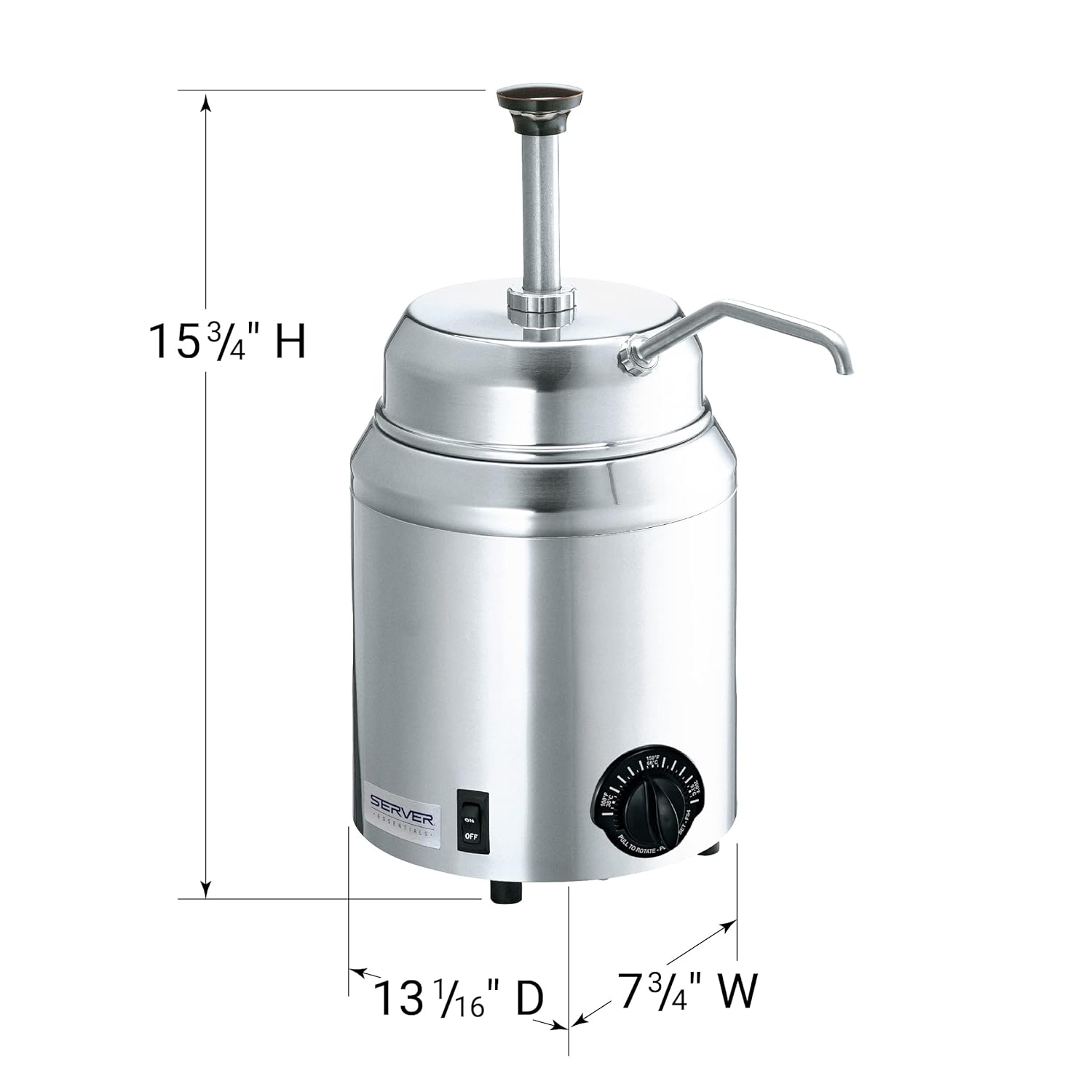 Server Products Topping Warmer with Pump, Dispenses Condiments Sauces and Toppings, 3 Quart, Stainless Steel, 82060