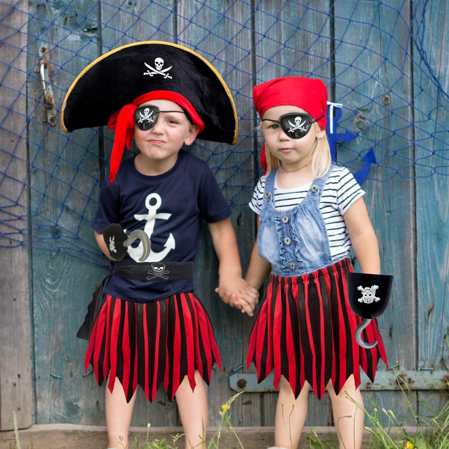 MEDIUM 5Pcs Pirate Costume Kids,Girls Pirate Costumes Halloween Pirate Dress Up Pirate Accessories for Kids Gift
