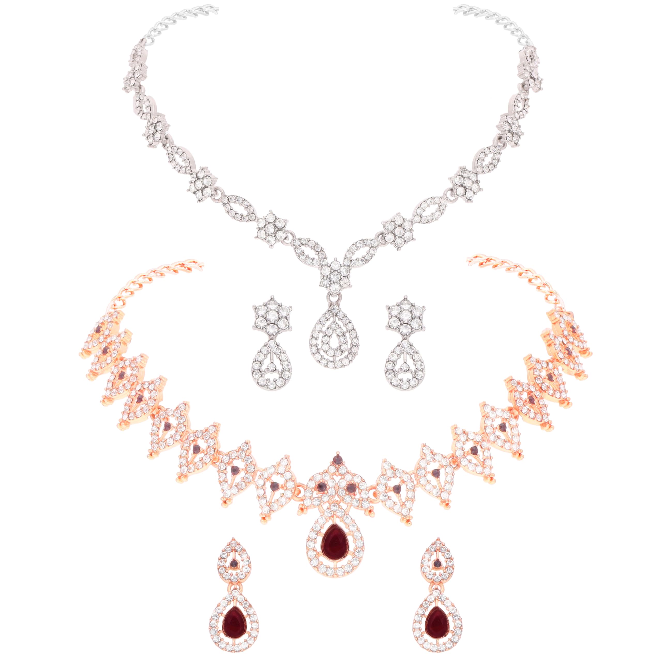 Brado Jewellery Special Combo Rose gold & Silver Plated with Crystal AD Stone Studded Choker Necklace Jewellery Set with Pair of Earrings for Women and Girls - Every Special Occasion (B0D83DJLWX) Amazon Price History, Amazon Price Tracker