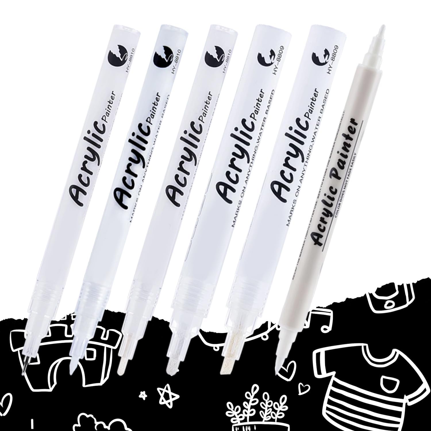 White Gel Pens,Black And White Gel Pens, 6PCS White Ink Pens, 0.5/0.7/1.2/2/4mm Line Drawing Pen Fast Frying for Artists Highlight Rollerball Various Tips Pen for Black Paper, Journaling, Sketching,