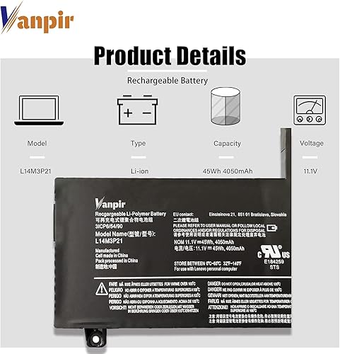 Miniatura 2 de L14M3P21 - Batería para laptop de 11.1 V, 45 Wh, 4050 mAh, repuesto para Lenovo IdeaPad 310S 320S 500S 510S 520S Edge 2-1580 Flex 3 1470 1480 Flex 4