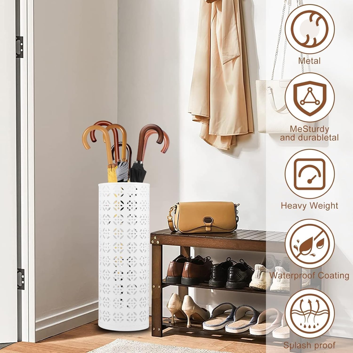Metal Umbrella Stand Waterproof Metal Mesh Umbrella Holder Stylish Home 16.5 x 6 x 6 inches Black and Modern Design for Any Room