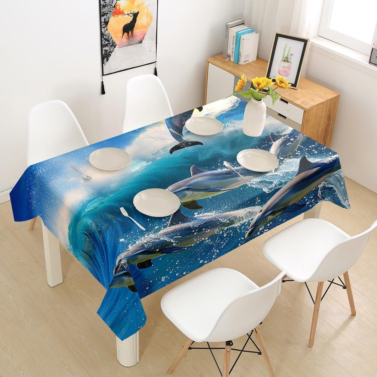 Peacock Print Tablecloth Home Decor Flowers Garden Table Cloth Indoor Outdoor Tablecloth for Spring/Summer/Party/Picnic(55 Round)