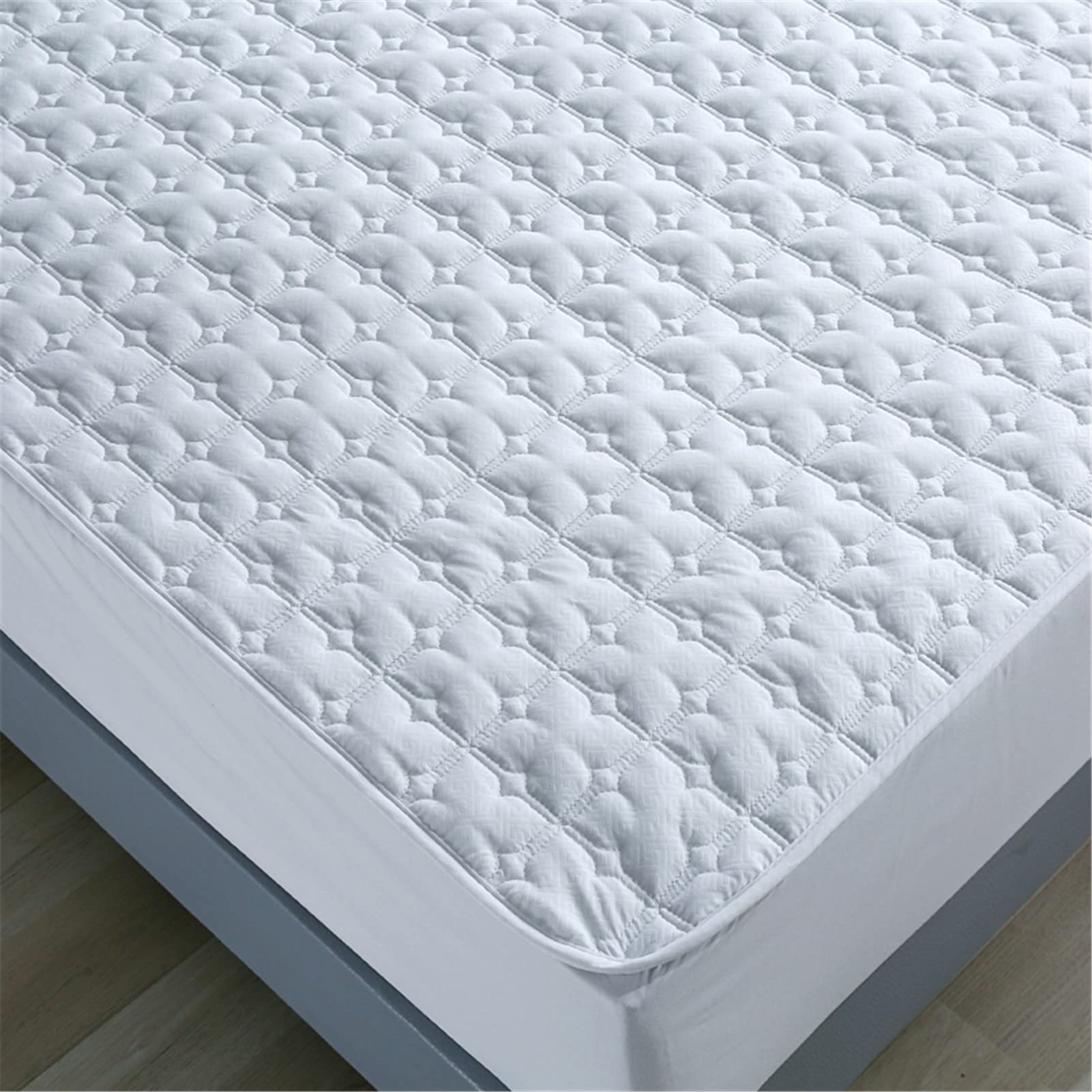 Protector Colchón, Protector de colchón Acolchado con Triple Relleno, Funda Colchon de Rizo Transpirable y Hipoalergénico, Antiácaros (Blanco,Thin 200x220cm)