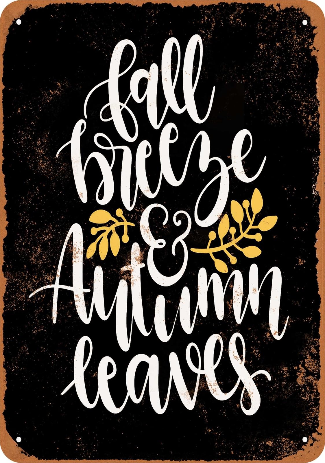 Miaomansenstore Metal Sign - Fall Breeze And Autumn Leaves 2 (Black) - Vintage Look Home Decor
