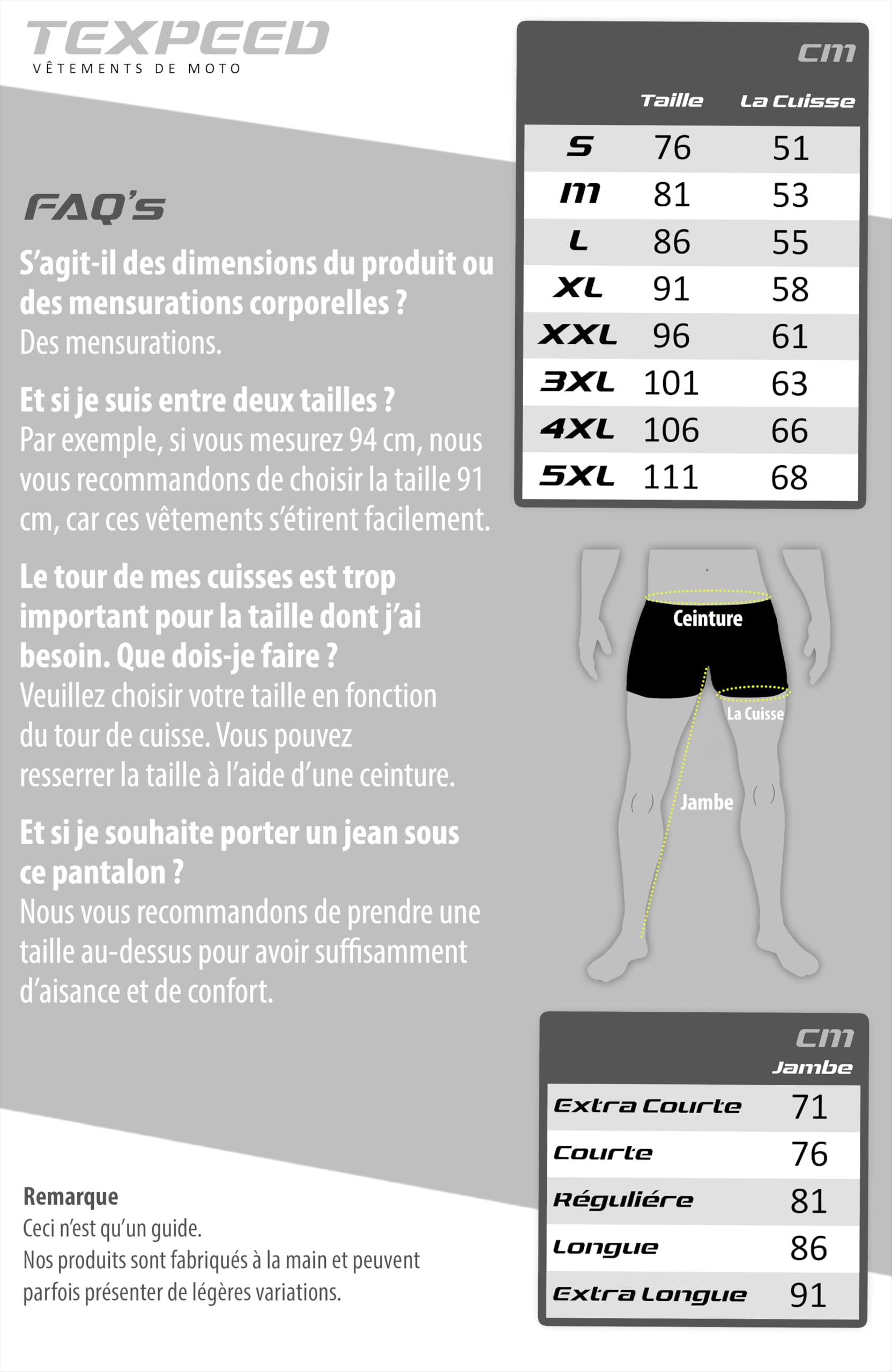 Texpeed Pantalon moto cuir homme - De tourisme en cuir pour moto Cruiser racing avec protection authentique biker CE armor (EN 1621-1) Noir - (M Taille/Jambe Courte)