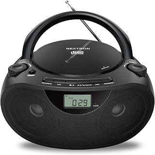 Nextron CB-500BT Portable Bluetooth CD Boombox: AM/FM Radio, USB Playback, Bass Boost Stereo, AUX/Headphone - AC/Battery Black