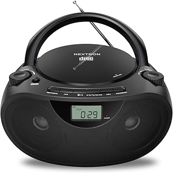 Nextron Portable CD Player Bluetooth Boombox with AM/FM Radio, USB, AUX-in, Headphone Jack, CD-R/RW & MP3-CD Compatible, Stereo Sound with Bass Boost, AC/Battery Operated Black