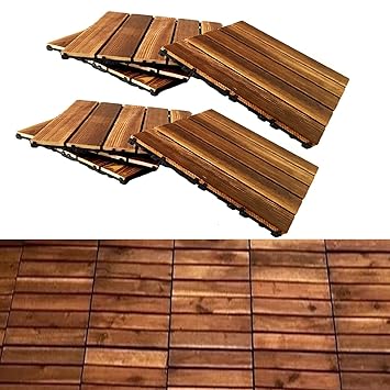 Hukimoyo 12 x 12 Wood Floor Decking Tiles for Indoor and Outdoor, Interlocking Wooden Flooring mat for Balcony Garden roof Water Resistant Flooring Tile (8 pcs, Wood Color)