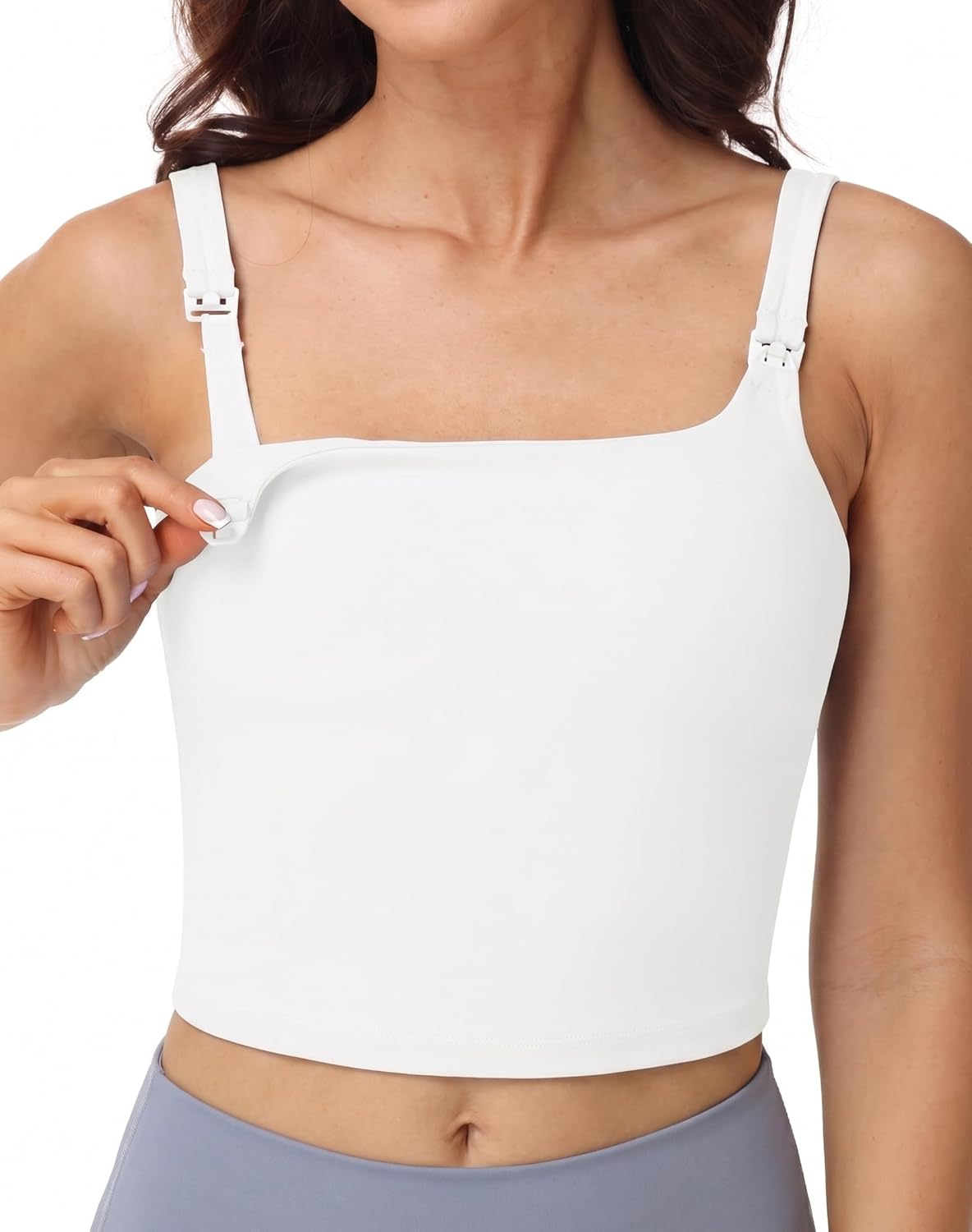 V VOCNI Nursing Tank Tops Square Neck Longline Nursing Sports Bras for Breastfeeding Crop Tank Top with Built in Bra