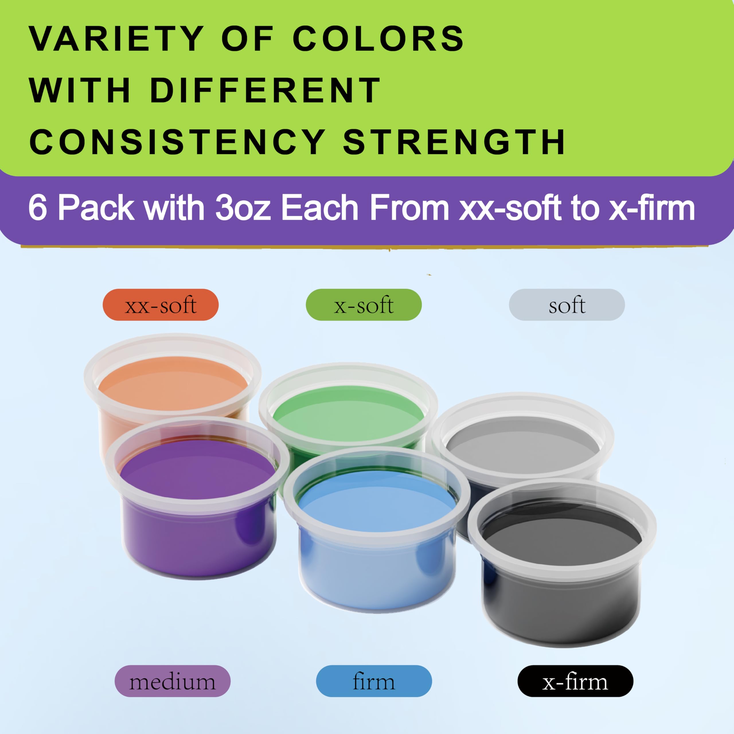 6 Pack Theramandu Therapy Putty Kit, Hand Strengthening and Sensory Therapy Putty for Exercise & Stress Relief, Therapy Putty for Adults, 6 Different Resistances, 3 Ounces of Each Putty — Amazon image 2