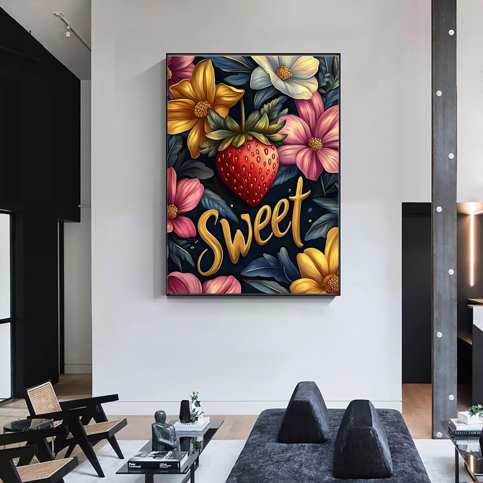 Dipingere con i Numeri Adulti fiore fragola, Quadri da Dipingere Numerati Fai Da Te per Principianti e Adultis, Olio La Pittura di Numeri Kit, Hobby Creativi Adulti, Decorazioni Casa 90x120cm Q3S-576
