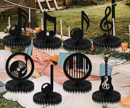 Miniatura 5 de 8 centros de mesa de nido de abeja para fiestas musicales, decoraciones de fiesta temática musical, decoraciones de notas musicales