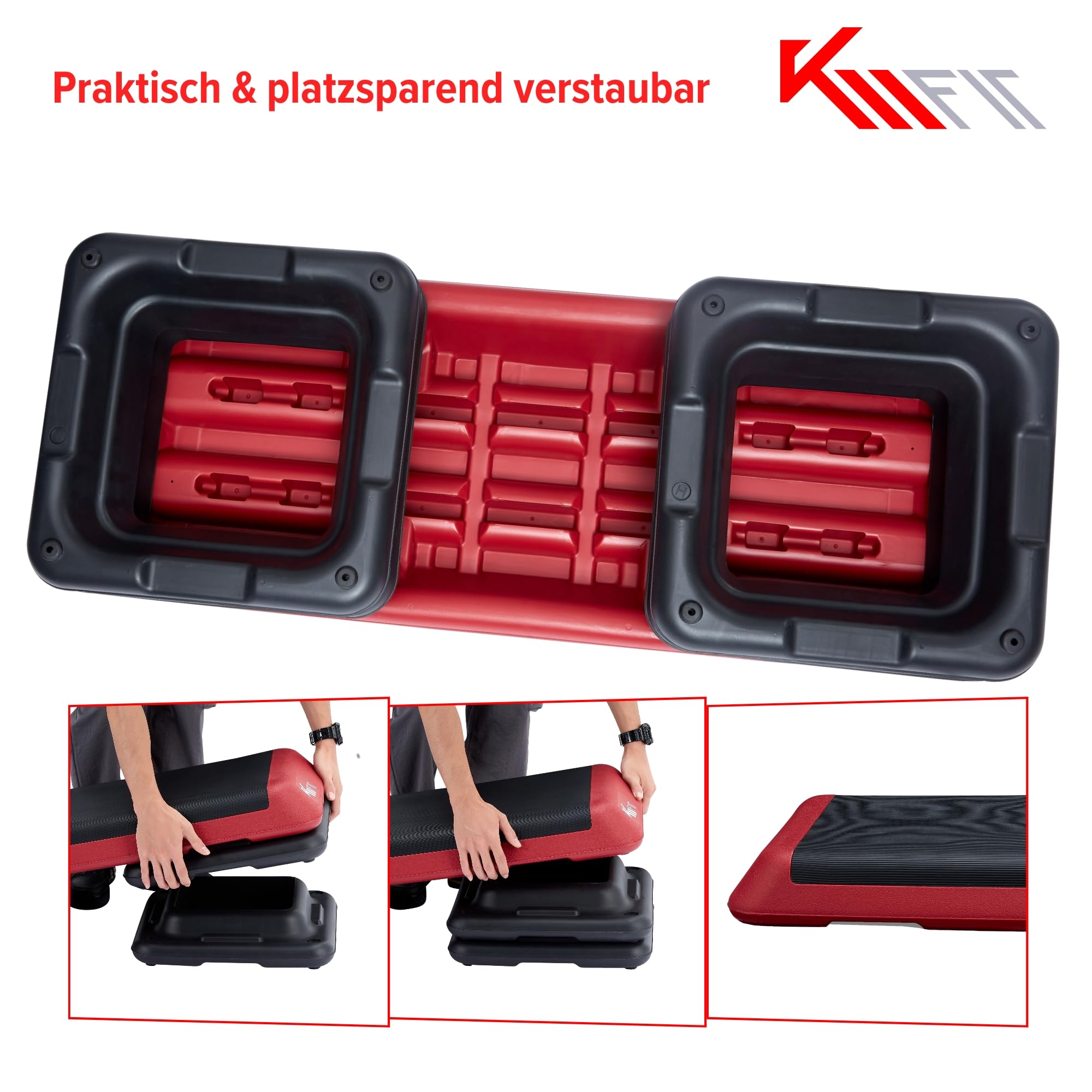 KM-Fit Fitness Stepper | Steppbrett Aerobic Stepper für zuhause | Step-Bench 3-fach höhenverstellbar | Belastbarkeit bis 200 kg | Home-Stepper | 108 × 41 × 10/15/20 cm | Aerobic Steppbank