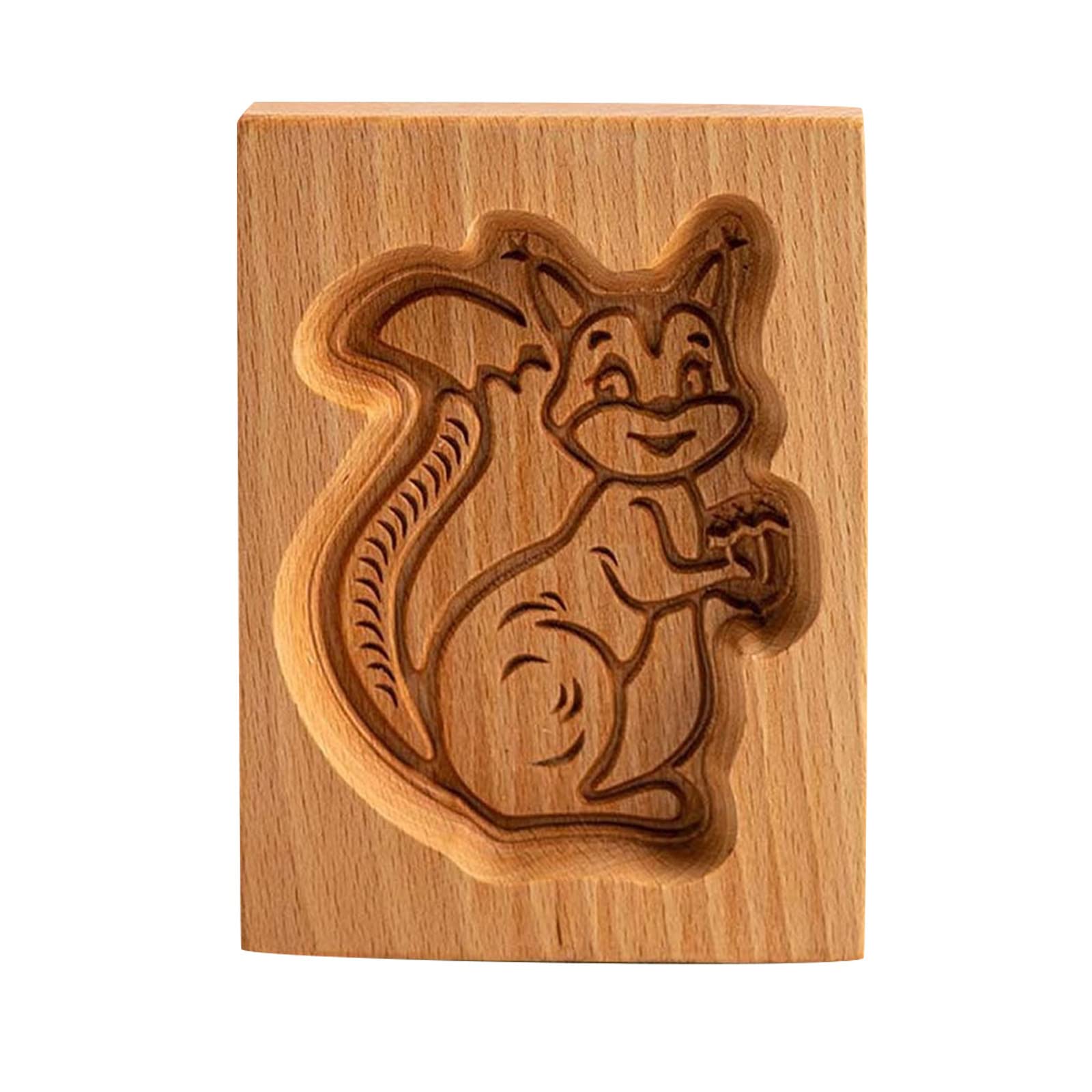 Moule à Biscuits En Bois Gravé 3D Forme écureuil - Pour Noël, Halloween, Pâtisserie Maison - Bois Alimentaire