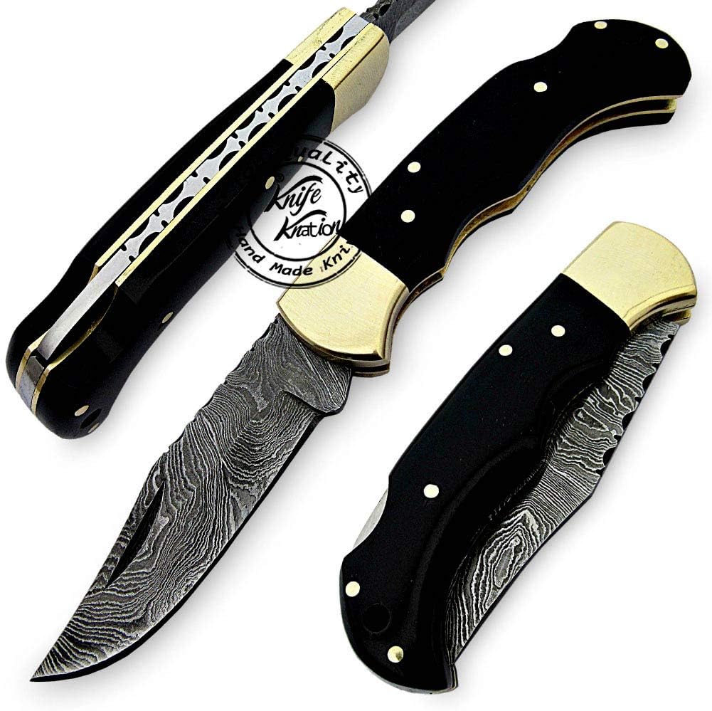 Buffalo Horn 6.5'' 100% Handmade Damascus Steel Folding Pocket Knife 100% Prime Quality