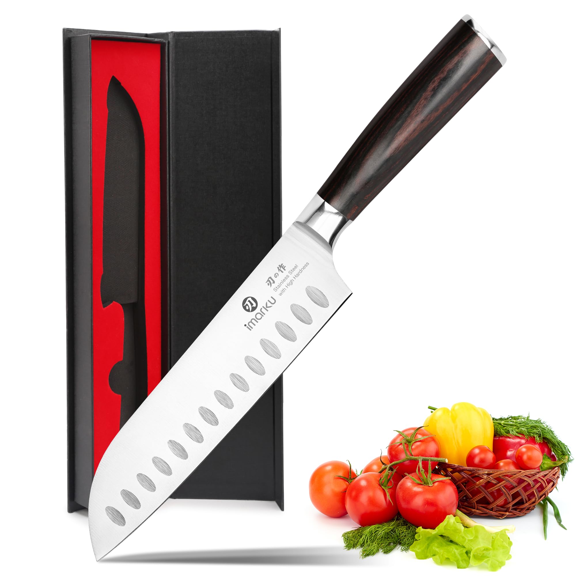 imarku Santoku Knife - 7 inch Kitchen Knife Ultra Sharp Asian Knife Japanese Chef Knife - German HC Stainless Steel 7Cr17Mov - Ergonomic Pakkawood Handle, Best Choice for Home Kitchen and Restaurant