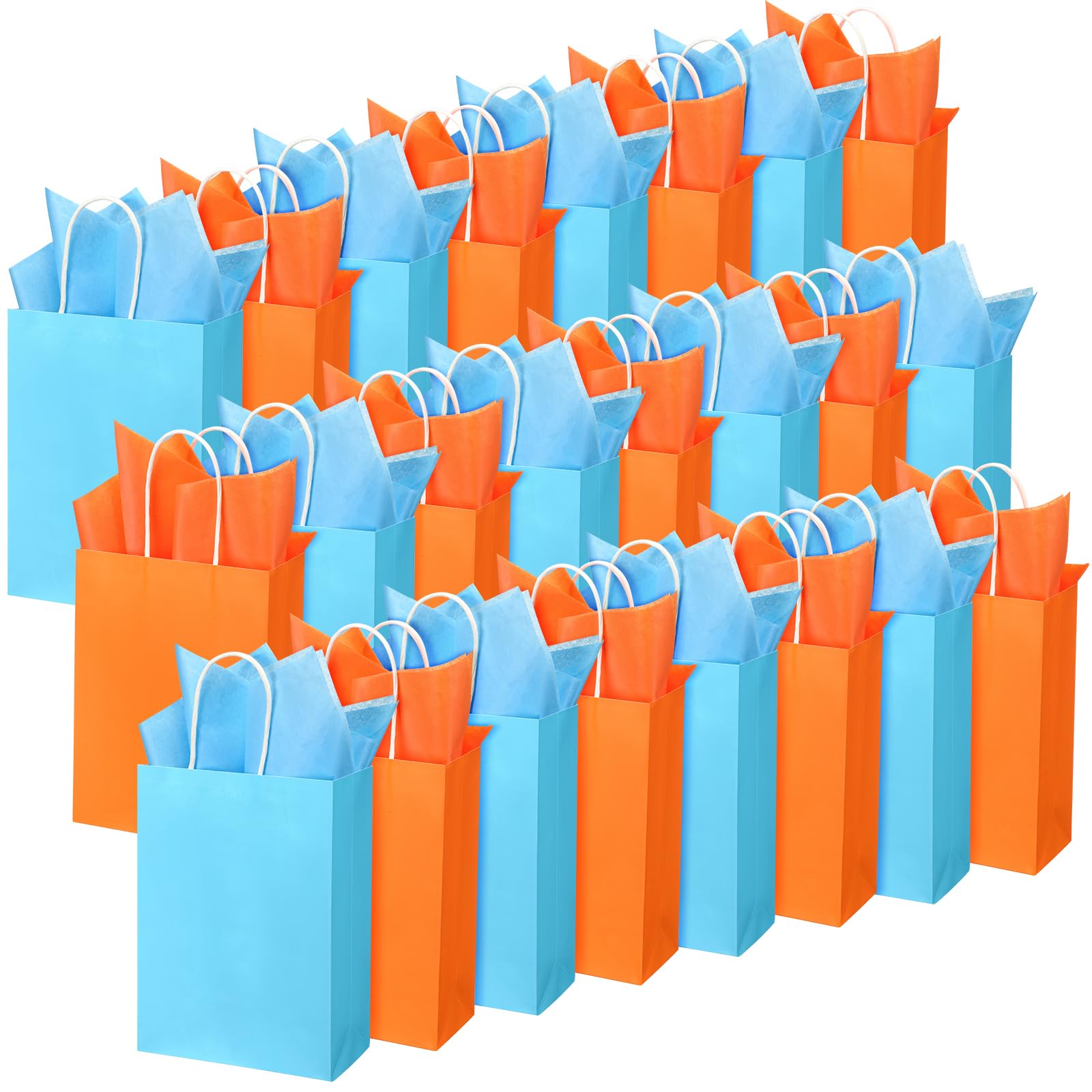 Fumete 24 Pack Kraft Paper Gift Bags with Tissues Papers Colorful Party Favor Bags with Handles for War Party Target Sign Birthday Wedding Baby Shower