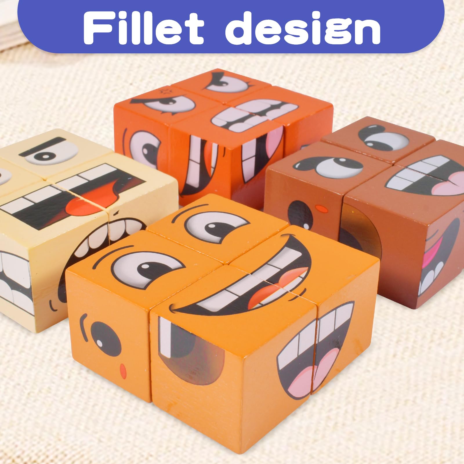 16-teiliges Montessori-Spielzeug – Holzwürfel Mit Emoji-Gesichtern, Zuordnungsspiel Für Kinder Ab 14 Jahren