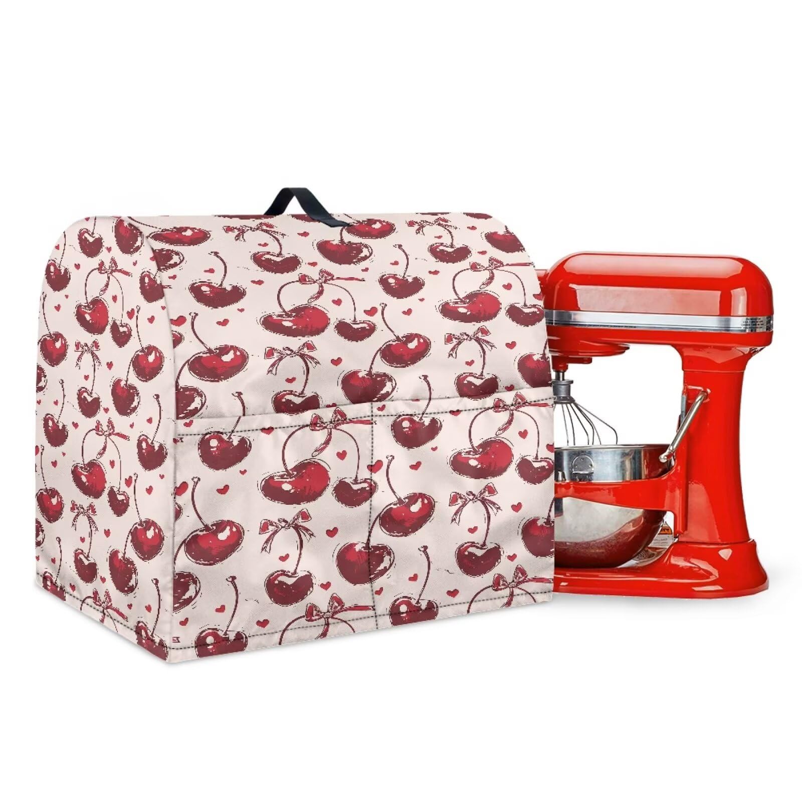 Talayituse Cherry Bow Heart Print Stand Mixer Cover Compatible with Kitchen Aid 6-8 Quart Bowl Lift Model, Dust Cover with Handle for Coffee Maker, Valentine's Day Decor, Large