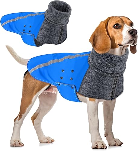 Miniatura 1 de SlowTon - Abrigo de invierno para perro, cálida chaqueta para perritos para exteriores con forro polar y bufanda de cuello de tortuga, chaleco para