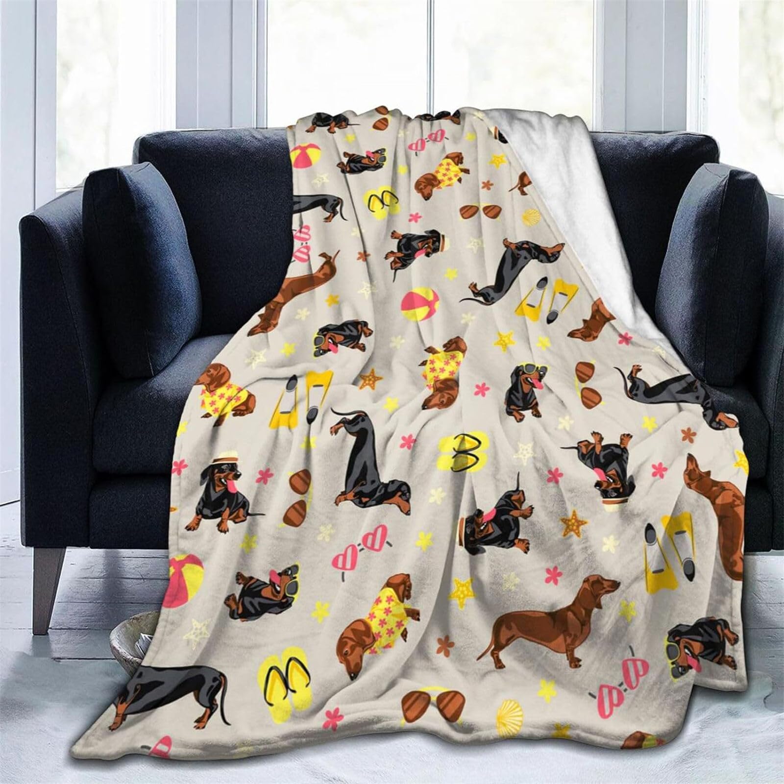 Chickwin Flannel Blanket Bed 90 135 150, 3D Animal Pattern Blanket for Sofa Winter Blanket Plush Soft Microfiber Warm and Durable Blankets for Children and Adults (173x218cm, Dachshund)