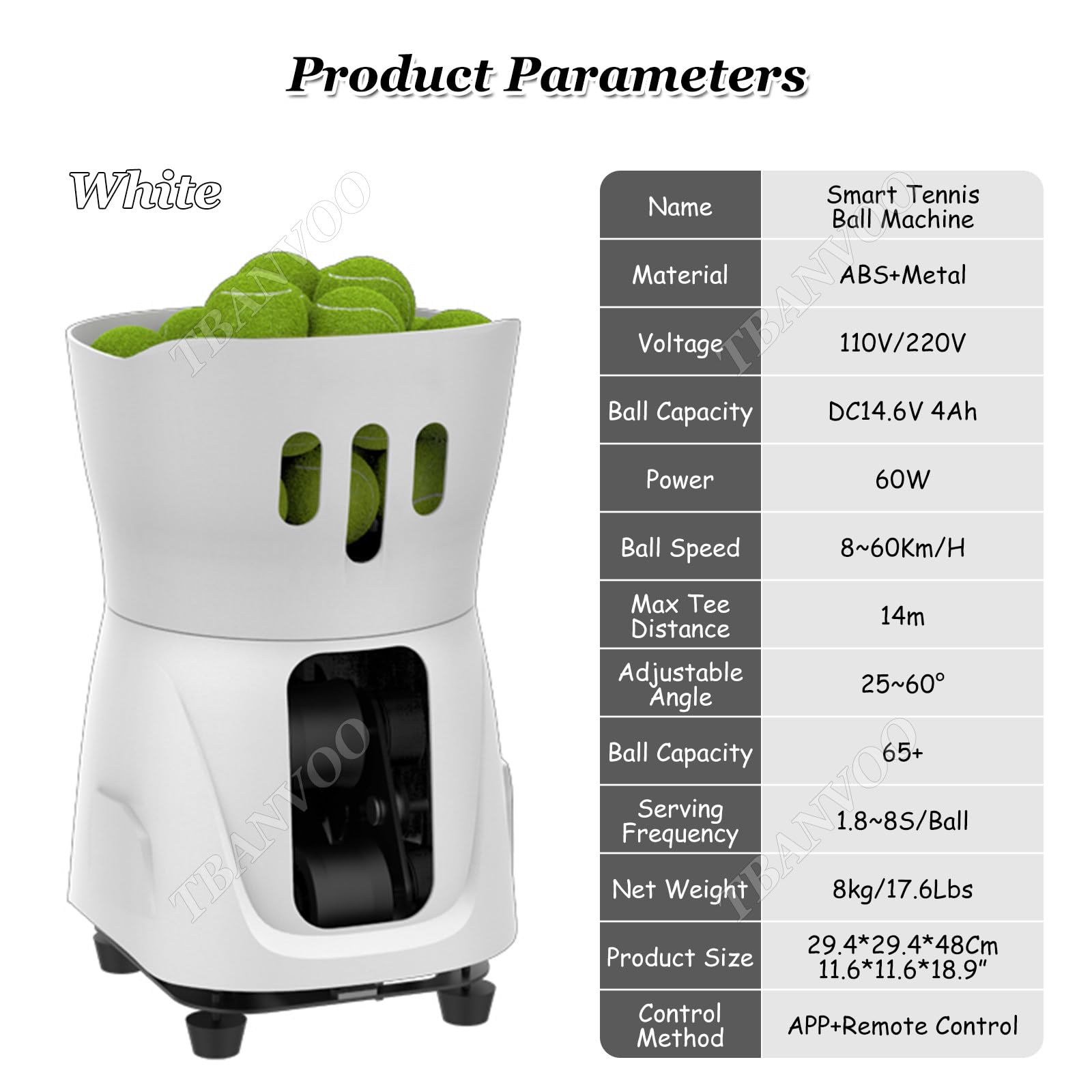 Máquina de Pelotas de Tenis Mini Pro - Lanzador Automático Profesional con Mando, Control Inteligente, Cargador 65+ Pelotas, Equipo para Adultos & Principiantes,White