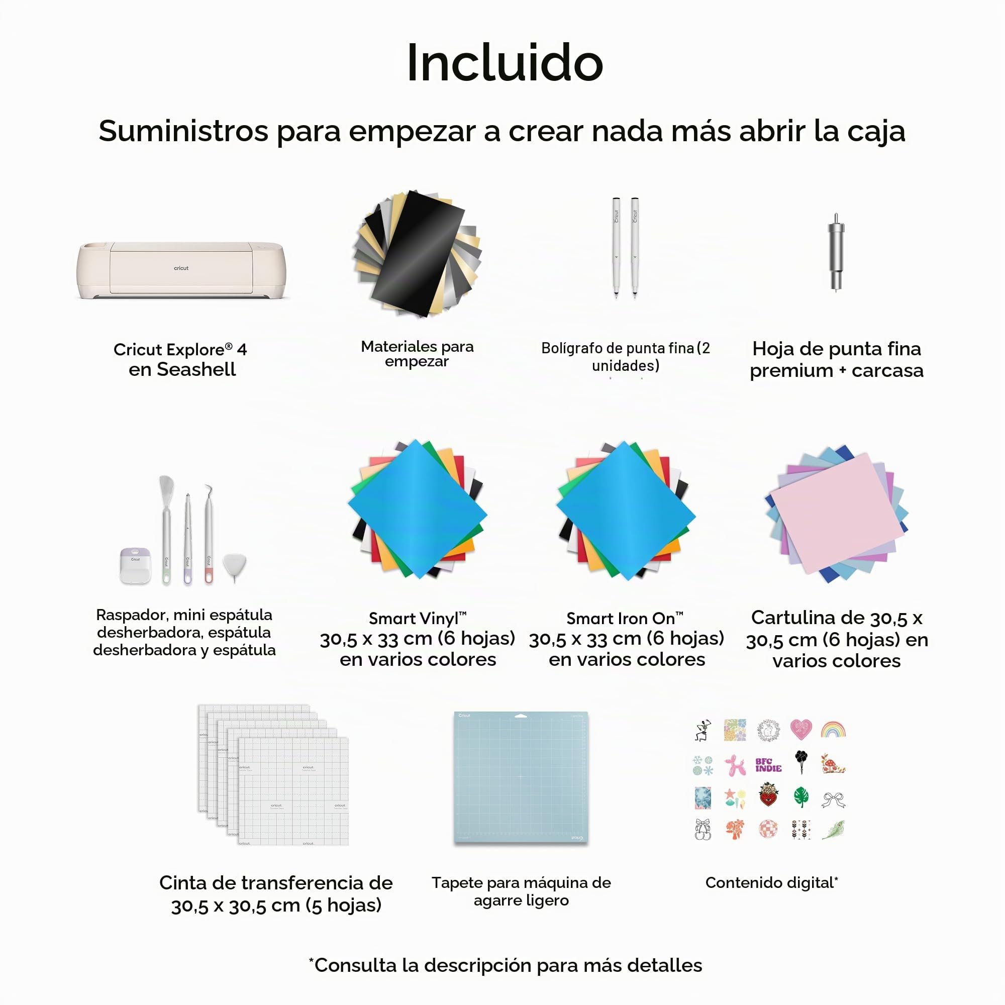Cricut Explore 4 - Smart Cutting Machine (Seashell) | Engagement Bundle - Includes Smart Vinyl, Cardstock, Transfer Tape, Iron On HTV, Mat, Pens, Tool Kit, & 25 Images in Design Space App