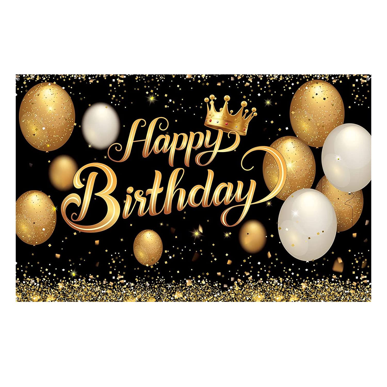 Happy Birthday Backdrop Banner,180 X 115 cm Boys Girls Birthday Photo Backdrop Backgroud,Black Gold Glitter Sign Poster Background Banners with Ribbon Rope for Anniversary Party Supplies Decorations