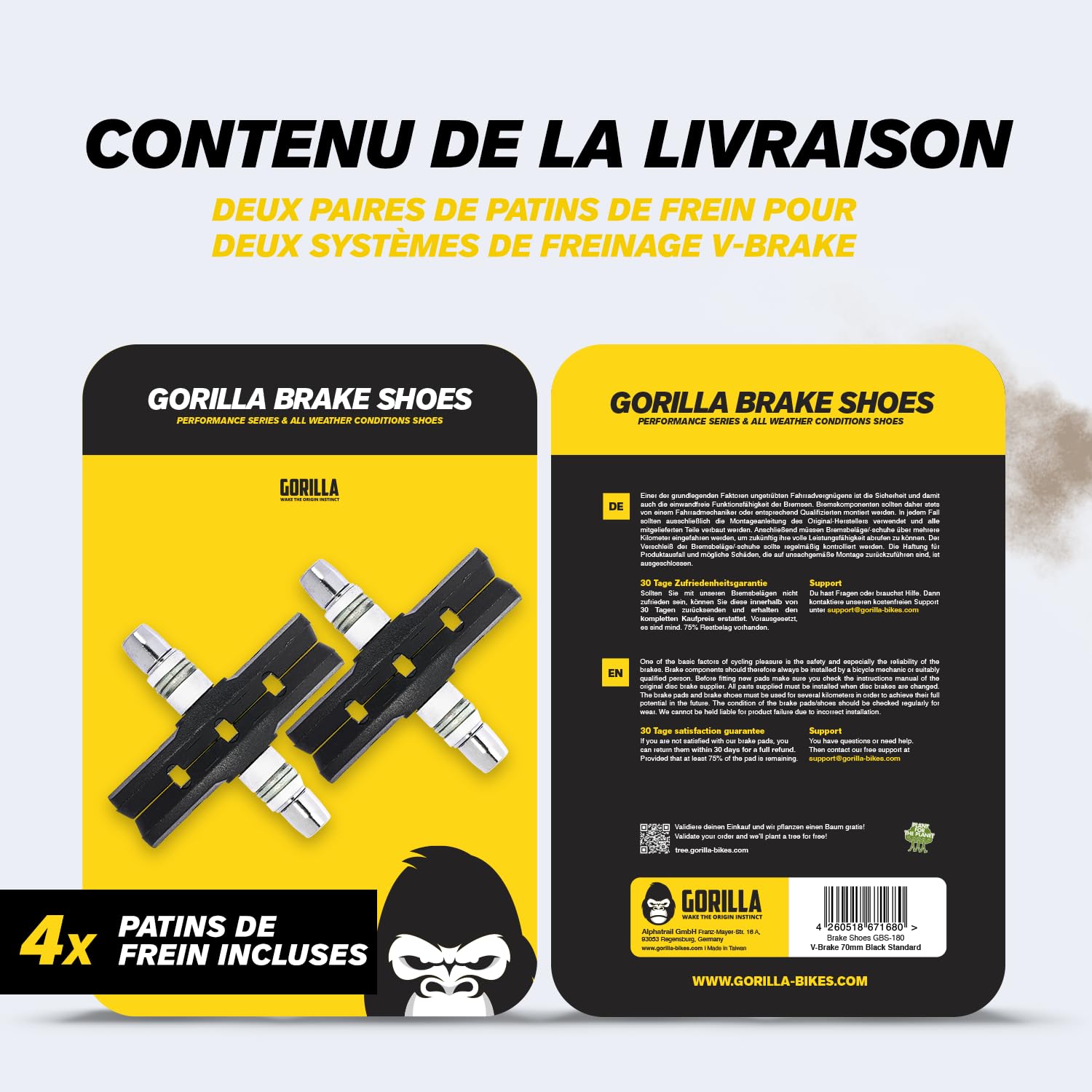 Plaquettes De Frein V-Brake 70mm - Compatibles Shimano, Tektro, SRAM - 2 Paires - Haute Performance