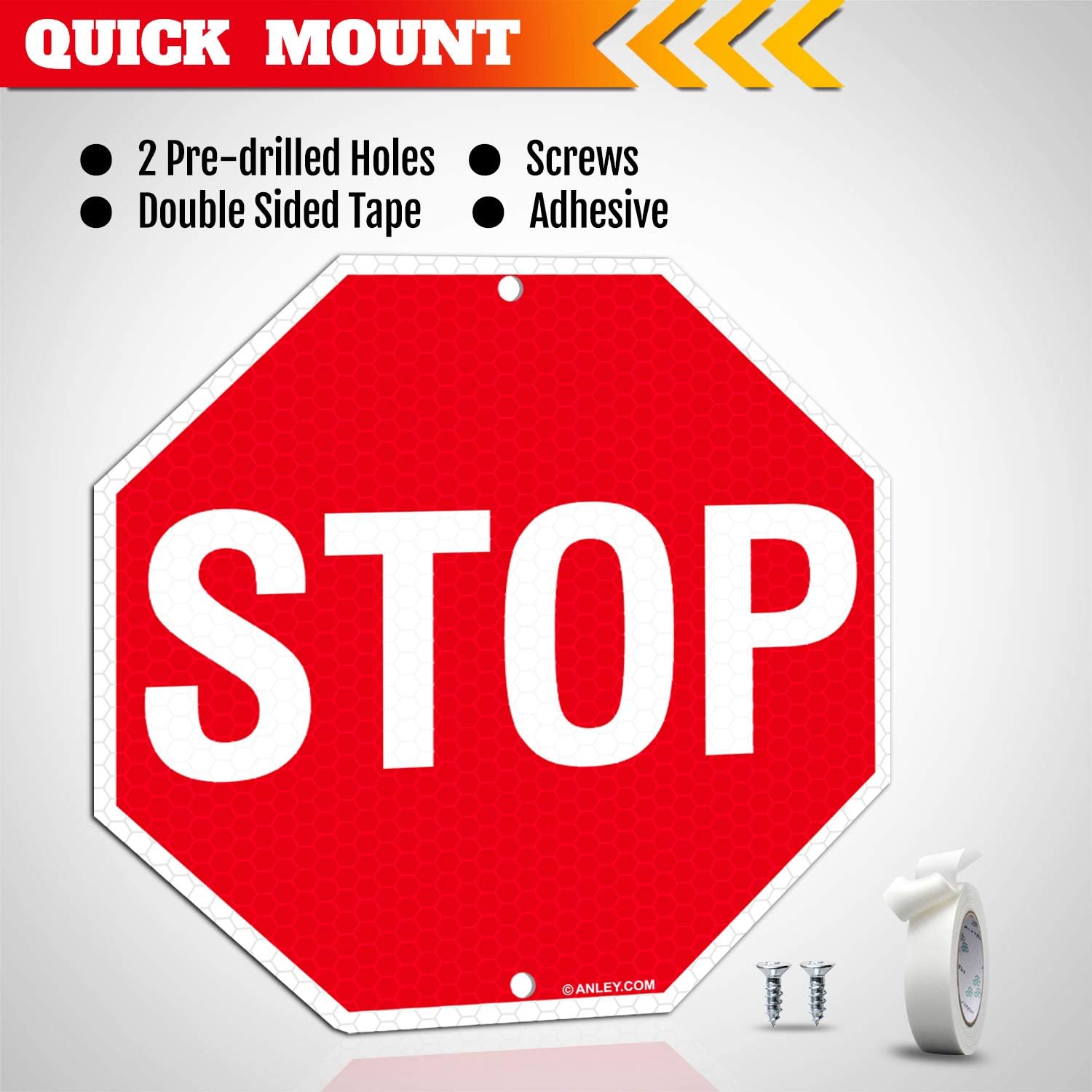 ANLEY Stop Sign 12 X 12 In - Diamond Grade Reflective at Nights - 40 Mil Thick Rust-Free Aluminum - Easy Mounting - Street Road Slow Warning Metal Warning Signs Octagon Outdoor Use
