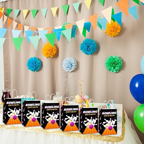 Miniatura 6 de Paquete de 12 bolsas de regalo con diseño de boliche para fiestas, bolsas de golosinas con mango para fiesta de cumpleaños con temática de boliche,
