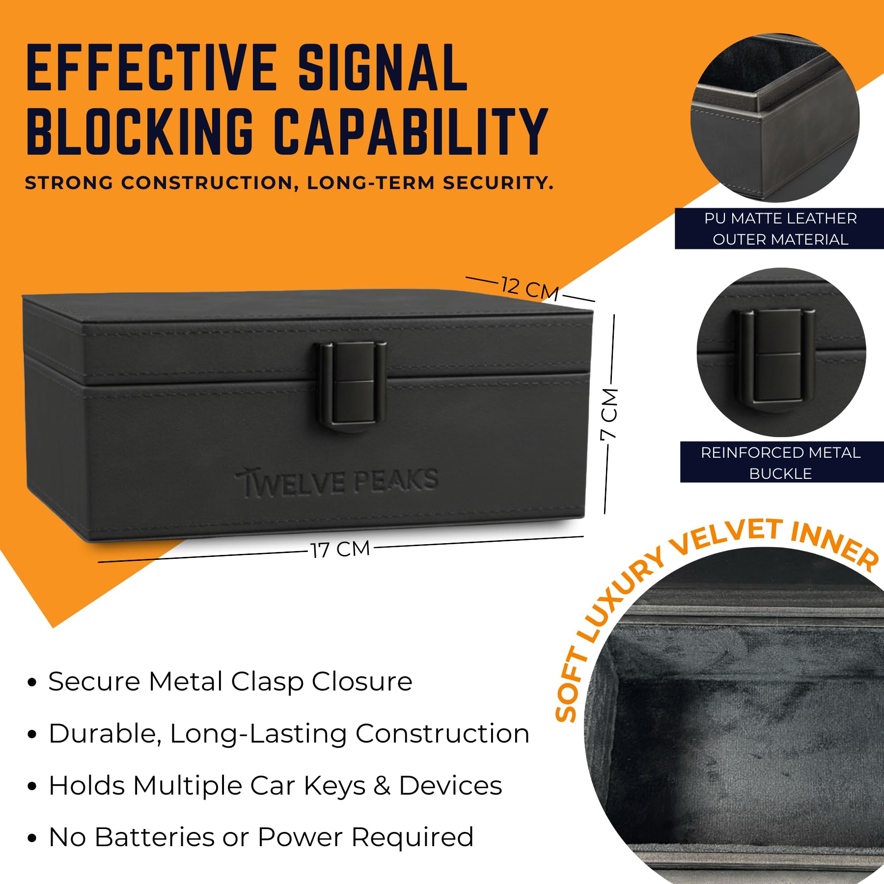 TwelvePeaks® Premium Faraday Box for Car Keys, Faraday Pouch, Signal RFID Blocking Card - PU Leather with Velvet, Car Key Signal Blocker Pouch and Key Lock Box Outdoor Anti-Theft Protection, 17x12x7cm - 5