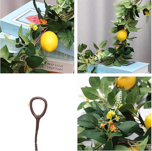 Miniatura 6 de IUIBMI 2 guirnaldas artificiales de limón de 6 pies, guirnalda de primavera con limones y hojas de eucalipto verde, limones artificiales, guirnaldas