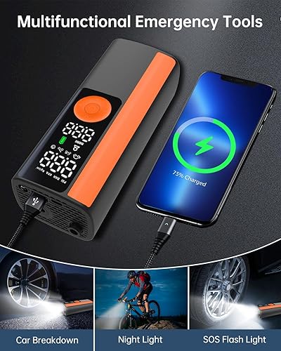 Miniatura 7 de Inflador de neumáticos, compresor de aire portátil, bomba de aire inalámbrica de 150 PSI para neumáticos de automóvil, batería y bomba de neumáticos