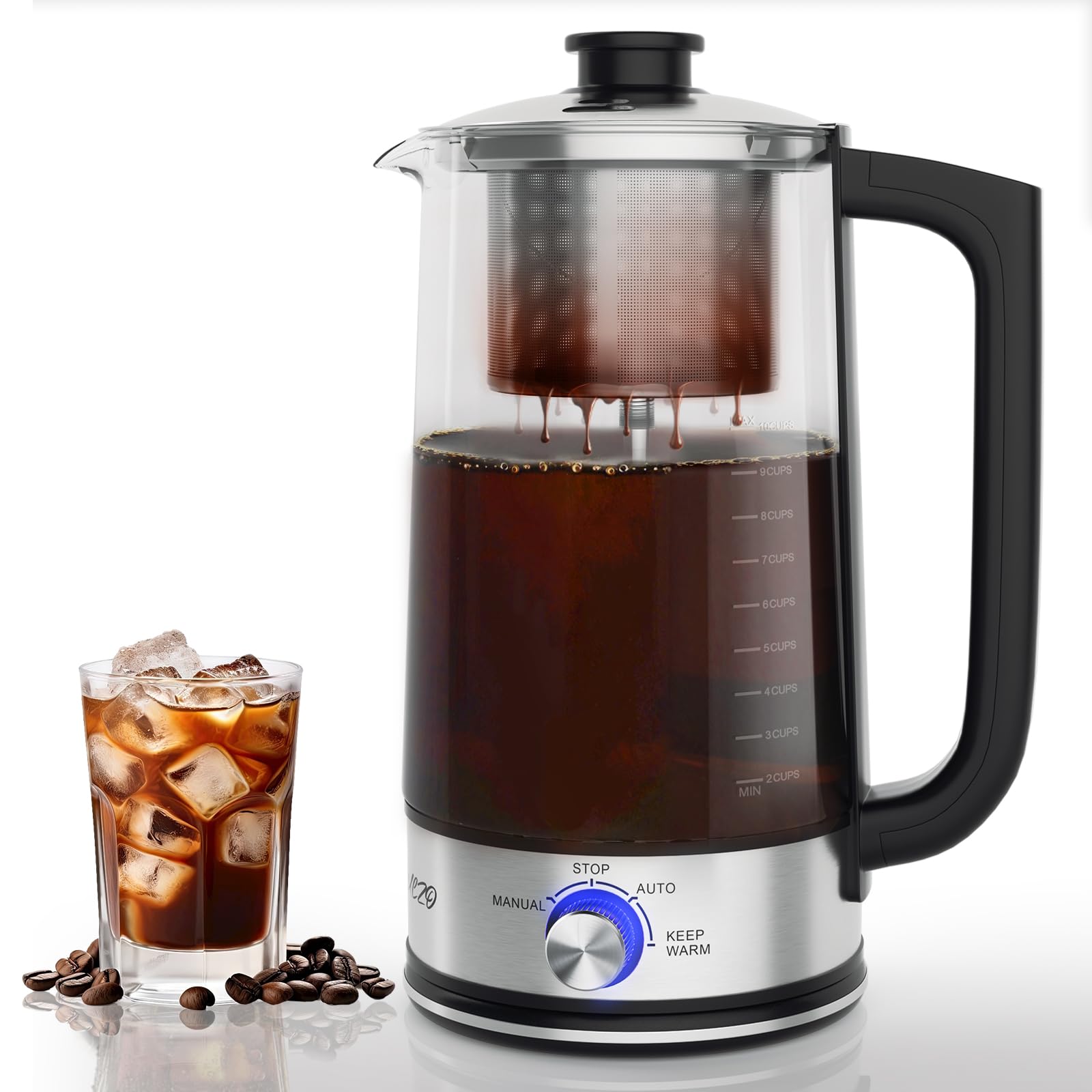 Photo 1 of PULZO Percolator Coffee Pot Electric, Electric Coffee Percolator with Auto Keep Warm, Stainless Steel Basket, Borosilicate Glass, Separate heating base