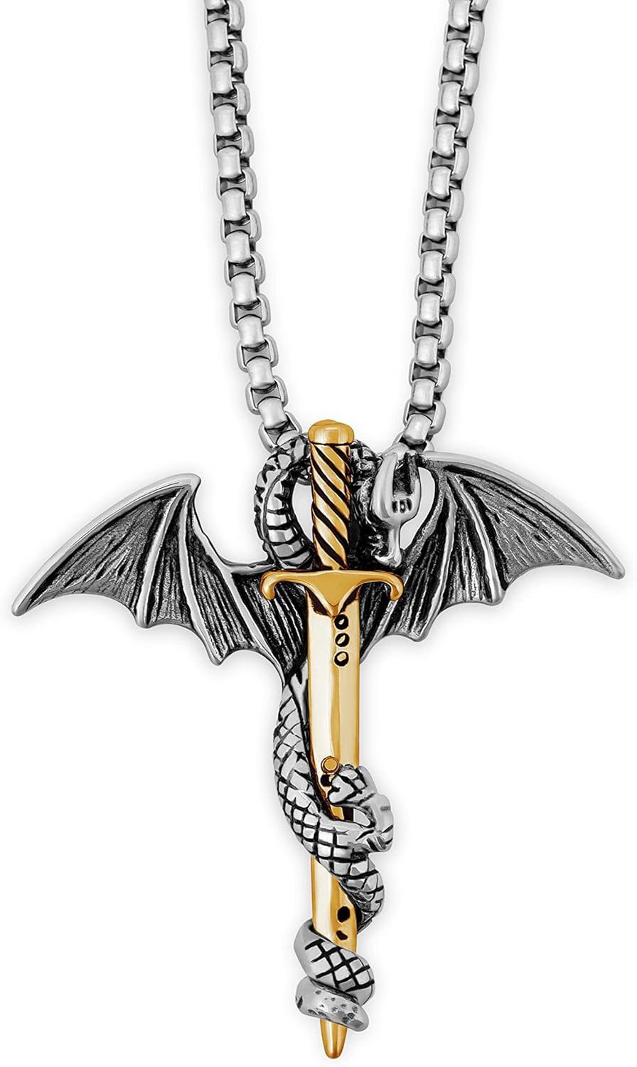 HAQUIL Dragon Sword Pendant Necklace, Stainless Steel, Unisex, Gothic, Men, Punk Enthusiasts, Retro Style Lovers