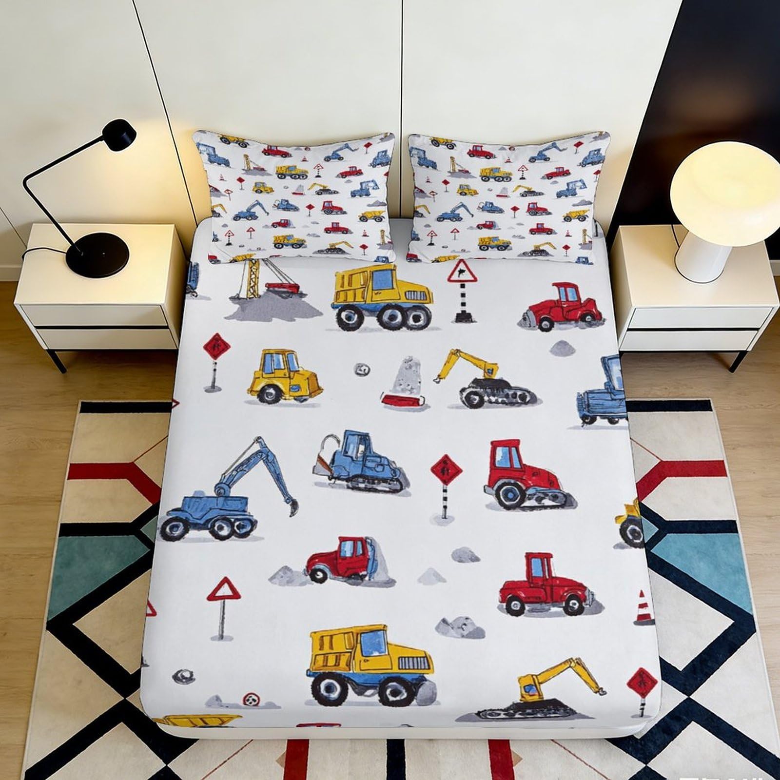 Jqzkxnhpbr Style-8 3D Printed Construction Vehicles Fitted Sheet Microfiber Soft Breathable Excavator Bed Cover For Bedroom Dorm Decor 90X200x25cm