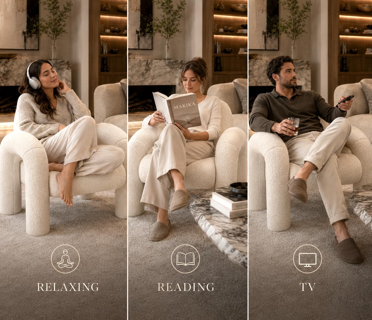 Sessel Loungesessel Einzelsofa aus Boucle Lia - Einzelsessel Armlehnstuhl Polsterstuhl Sofa bis 120kg - eleganter Armsessel Loungesofa Relaxsessel für Wohnzimmer Schlafzimmer (Weiß)