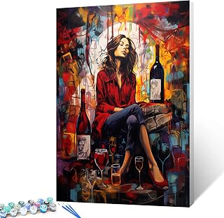TUMOVO Graffitic Women Paint by Numbers for Adults Beginner Red Wine Bottle DIY Paint by Numbers Acrylic Paint Home Modern Decor Fashion Girl Painting Kits 16x20 Inch Nordics Gift (Without Frame)