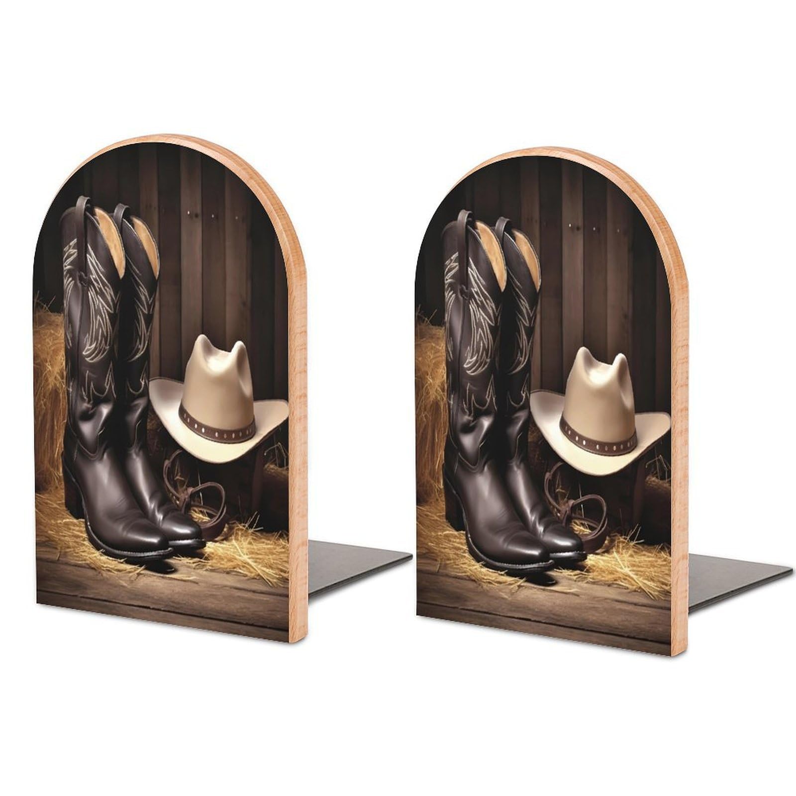Bookends 1 Pair Cowboy Black Hat Western Boots Heavy Bookends for Shelves