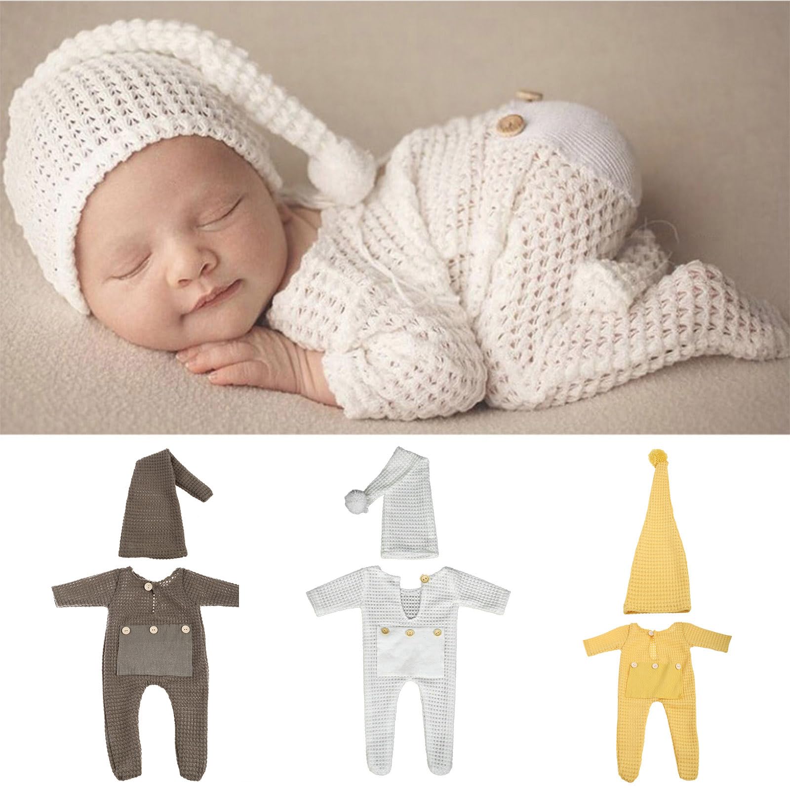 oringnat 2 Pcs Newborn Photography Props Crochet Outfit Romper Hat Set Accesories