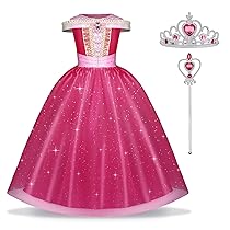 URAQT Costumi Principessa Aurora, 3 Pcs Vestito Aurora Bambina Bella Addormentata Costume con Accessori, Ragazza Abiti Principessa Aurora Abito Principessa Rosa da Carnevale Halloween(120cm)