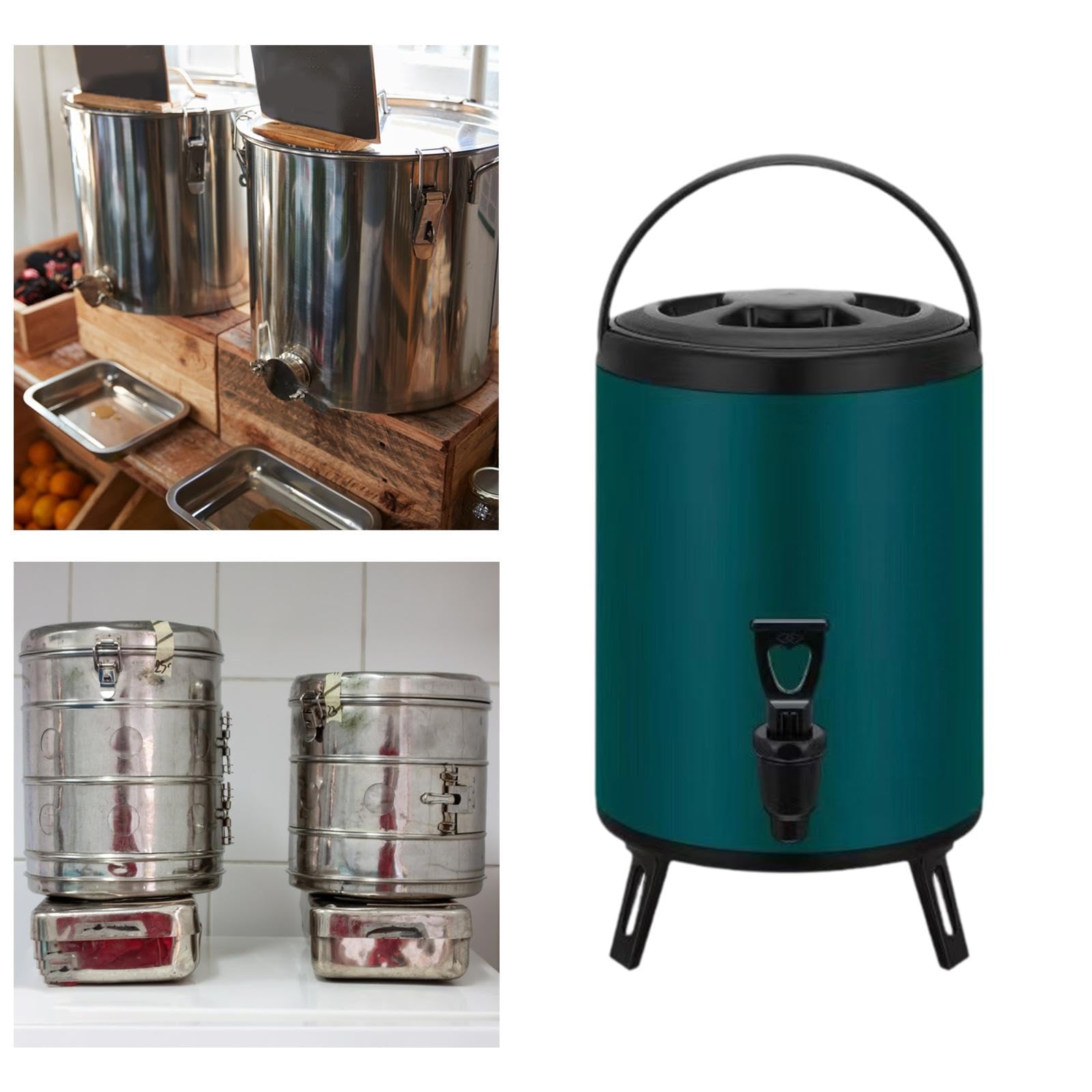 Barril Isotérmico, Dispensador de Bebidas, Bote de Té de Acero Inoxidable con Doble Tapa de Rosca para Conservar El Y El Frío, tal como se describe, 10l Verde
