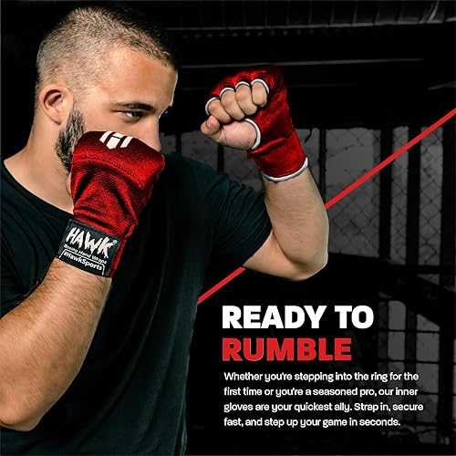 Miniatura 4 de Guantes Hawk con interior acolchado, de gel elástico, para entrenamiento de boxeo, kickboxing, muay thai, artes marciales mixtas, vendajes, puños,