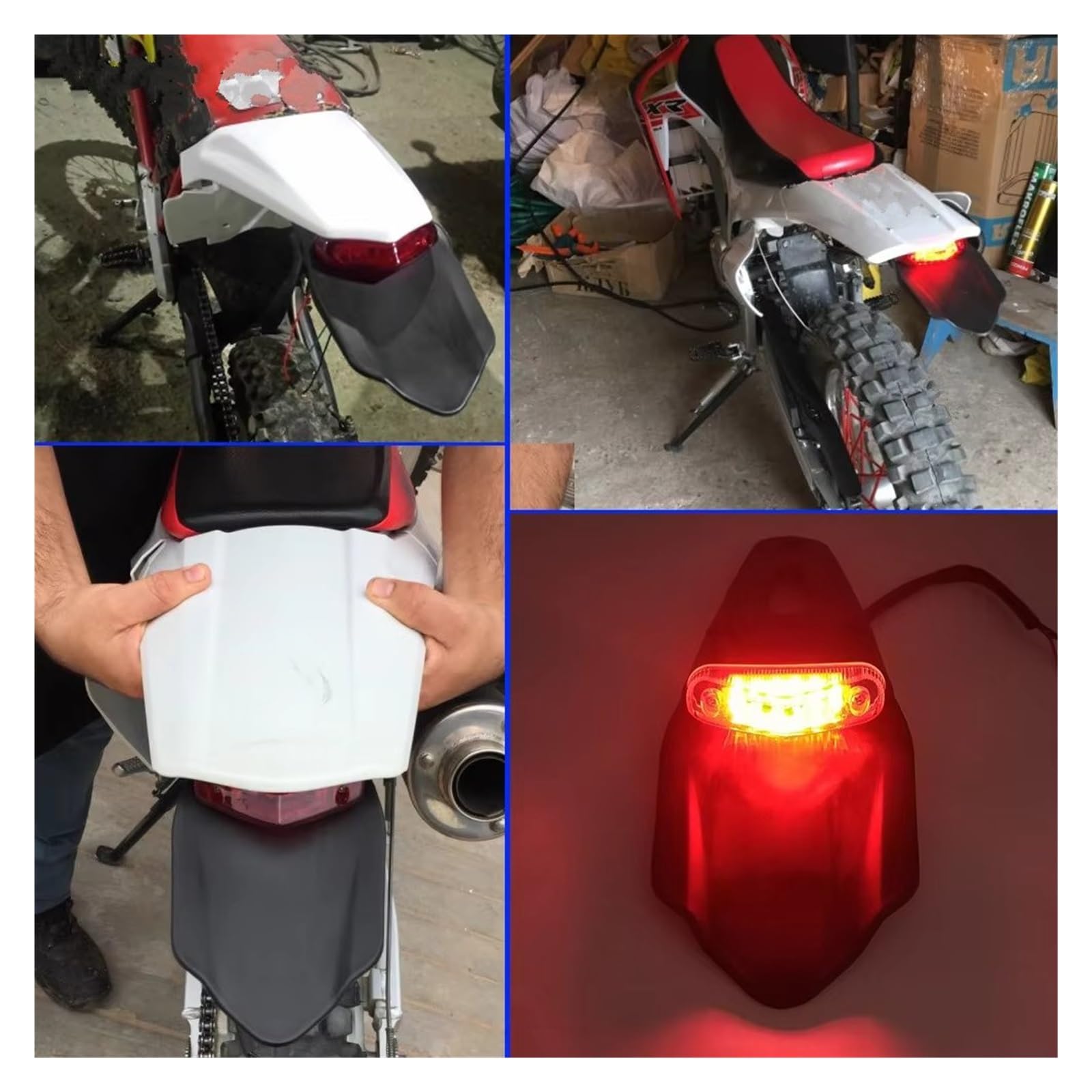 Portamatriculas Moto Soporte Para Matrícula Guardabarros Trasero Motocicleta Con Luz Trasera LED 12V Freno Universal Para Enduro Motocross Soporte Matrícula Motocicleta(Transparent-B)