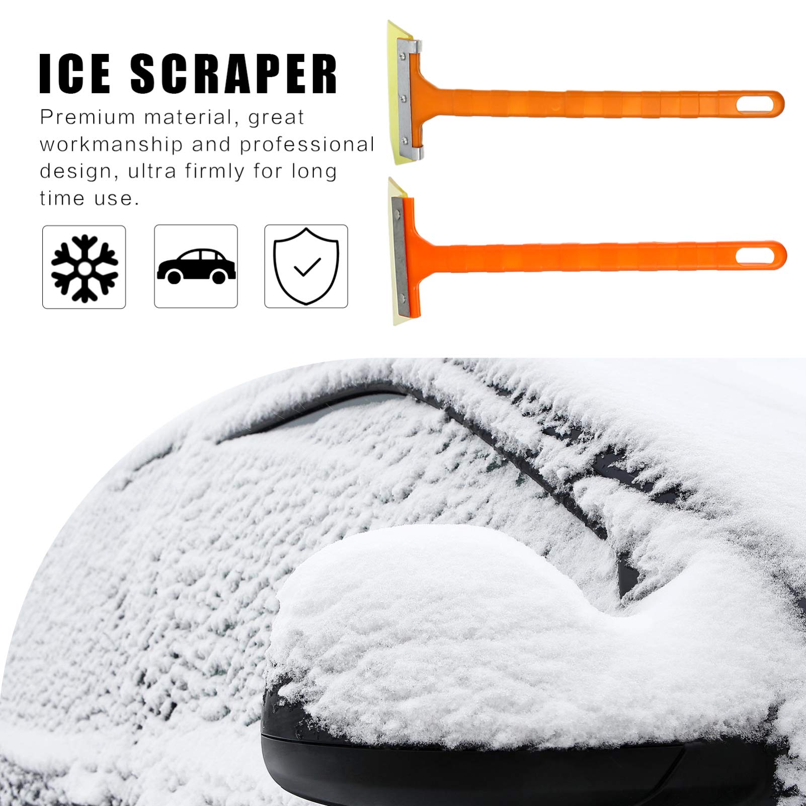FAVOMOTO Stainless Steel Beef Tendon Snow Shovel 5pcs Set Ice Scraper Frost Removal for Auto Non-slip Handle Easy to Carry